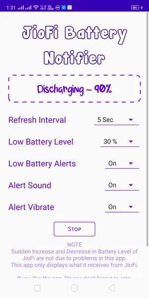 JioFi Battery Notifier